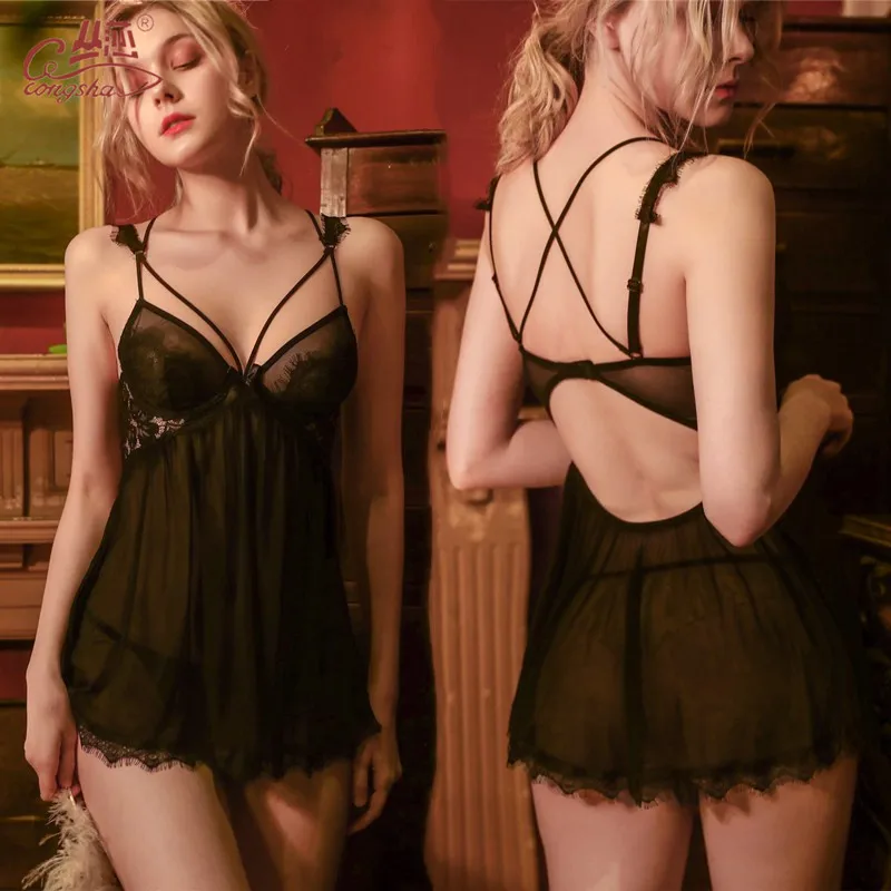 

Sexy nightdress female sexy lingerie pajamas lace transparent temptation summer thin section beautiful back suspender skirt