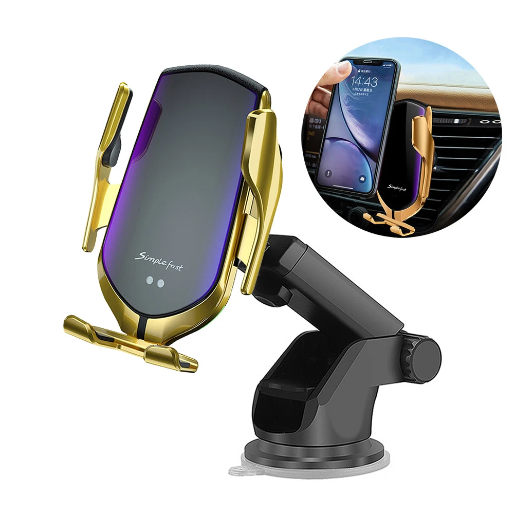 DCAE 10 Вт QI автомобильное беспроводное зарядное устройство для iPhone X XS XR 8 11 Pro Max samsung S10 S9 Plus Note 10 9 Автоматическая Зажимная Быстрая зарядка Автомобильная Подставка для телефона - Цвет: Gold 2 In 1