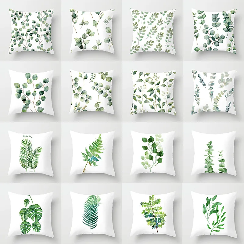 

Small Fresh Green Leaf Peach Skin Hug Pillowcase Leaf Series Polyester Pillow Pillow Cushion Cover home decoration