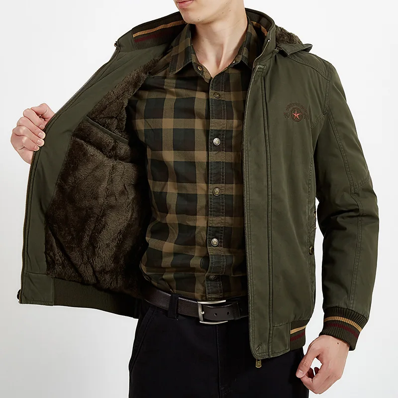 

Brand Winter Parkas Jacket Men Thick Warm Fleece Parkas Men Military Jackets Wool Liner Hooded Collar Coat Male Big Size M-7XL