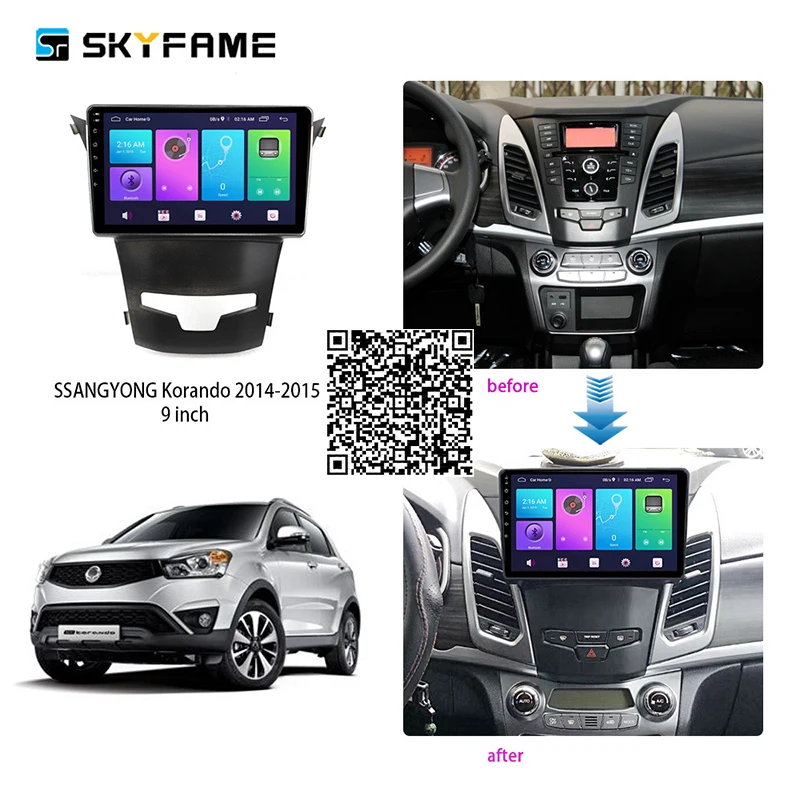 

SKYFAME 4+64G Car Radio Stereo For Ssangyong Korando 2011-2013 Android Multimedia System GPS Navigation DVD Player