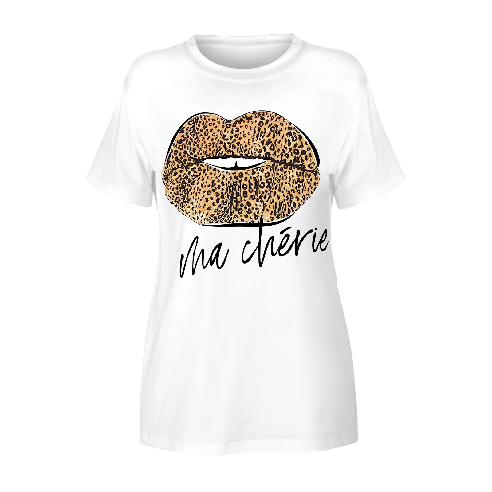 

Summer Heat Transfer European and American Women's Fashion Brand Fashion Casual Short-sleeved Shirt Round Neck Rayon Loose Top