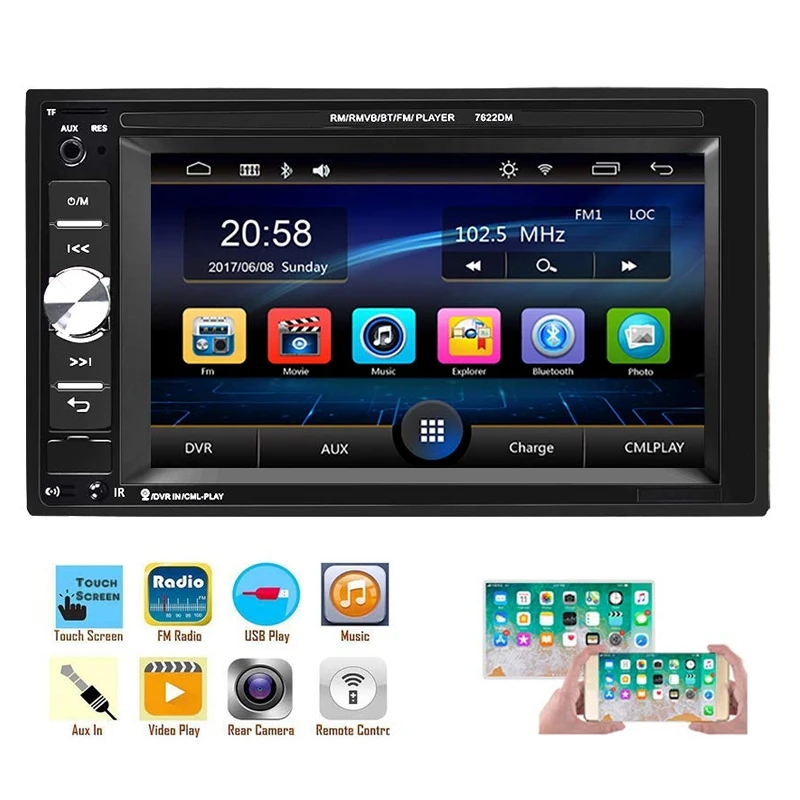 Автомобильный мультимедийный плеер двойной Din Bluetooth аудио и вызова 6 2 дюймов ЖК