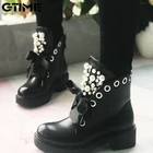 Короткие ботинки 2021, женские кожаные ботильоны, осенняя мотоциклетная обувь на платформе для женщин, зимняя обувь в стиле панк с жемчужными заклепками, Sho # LAHXZ-35