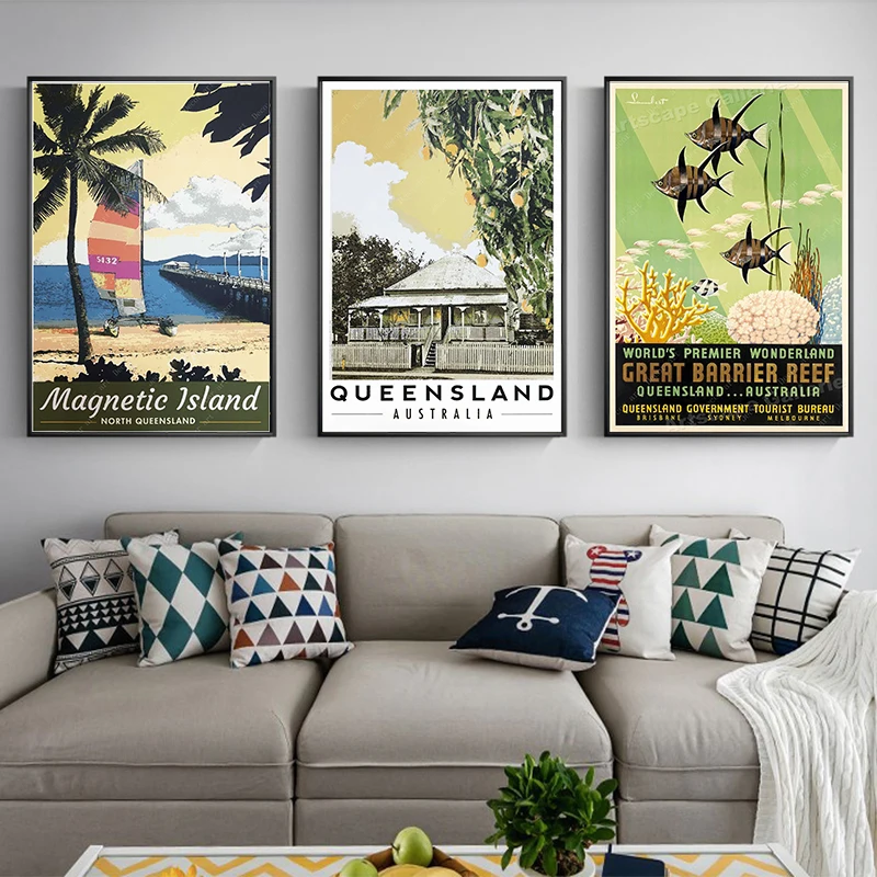 Австралия Квинсленд Большой Барьерный риф ВИНТАЖНЫЙ ПЛАКАТ холст картина плакат