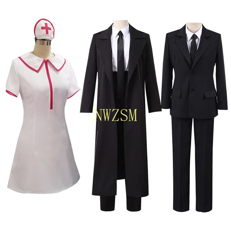 

Anime Comic Chainsaw Man Costumes Makima Cosplay Nurse Uniform Dress Black Suit Trench Coats Halloween Costume Unisex Full Set