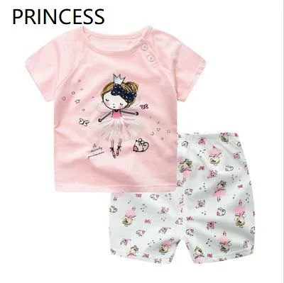 Комплект летней одежды для мальчиков и девочек 2 шт./компл. топ штаны с мультяшным