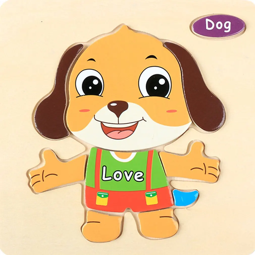 Креативные Мультяшные животные деревянные строительные головоломки для детей