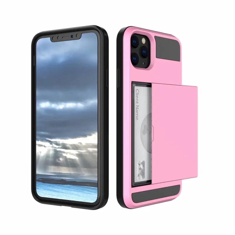 pink Противоударный чехол для iphone 11 Pro Max Hybrid Slide Armor Cover для iphone 6 6s 7 8 plus X XS XR Слоты Кошелек держатель для карт Coque - Цвет: pink