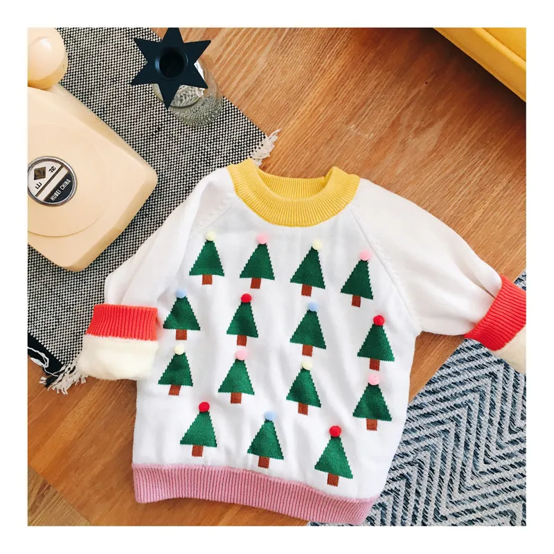 Tonytaobaby Winter Clothes New Children's Clothing White Christmas Tree Knit Sweater Baby Girl Sweater Christmas Sweater