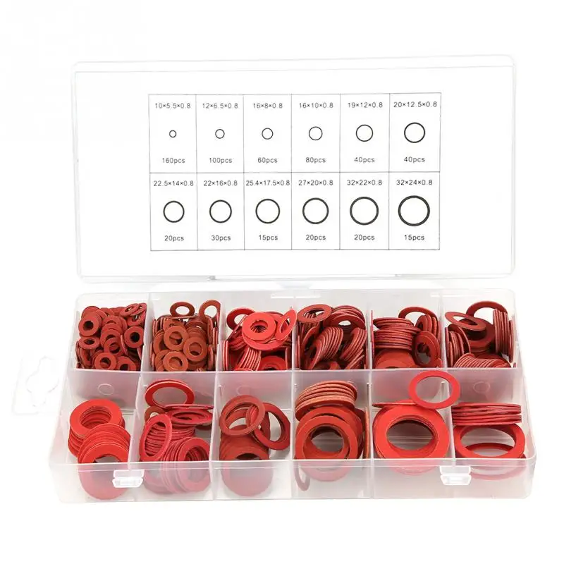 

600pcs 12 Sizes Red Steel Paper Fiber Flat Washers Kit Insulation Copper Washer Gasket with Box Wholesale