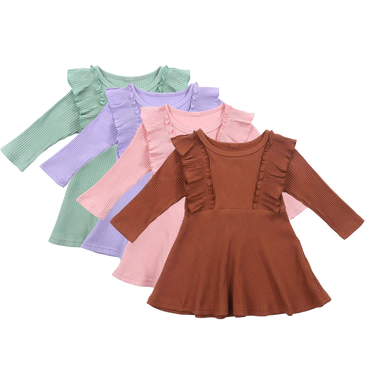 Трикотажное мини-платье с длинным рукавом для маленьких девочек повседневное