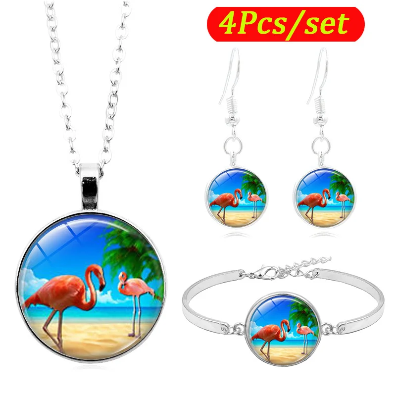 Новый прекрасный розовый Фламинго комплекты ювелирных изделий с рисунком Птица