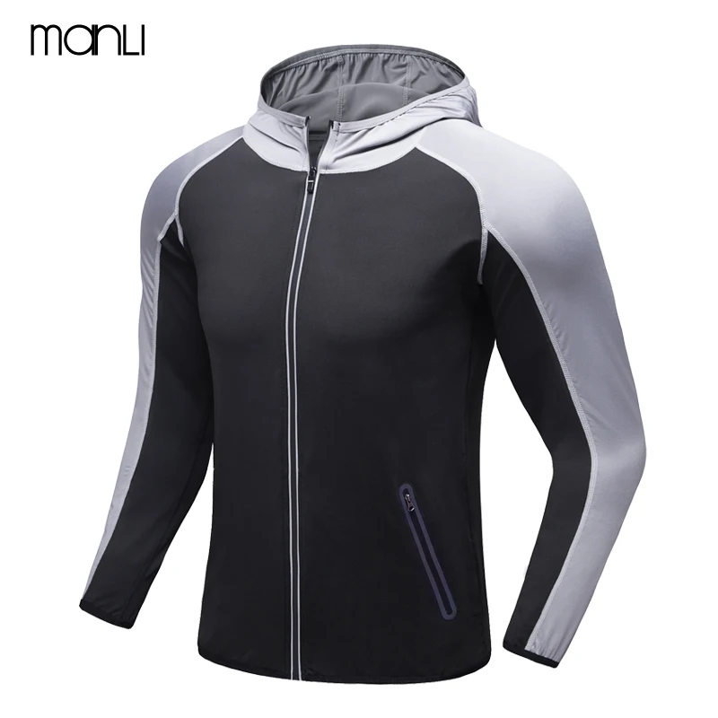 Мужская спортивная куртка для фитнеса быстросохнущая на молнии с капюшоном