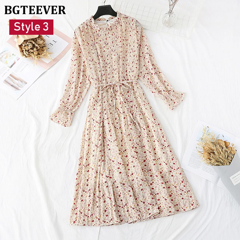 Женское шифоновое платье с воротником-стойкой свободное плиссированное