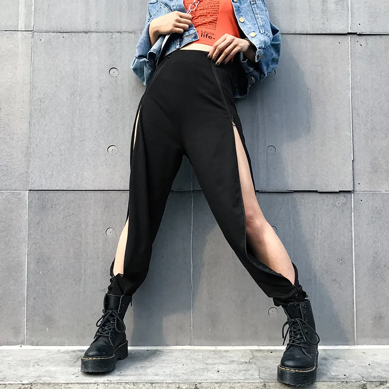 

Adora Casual Solid Women's Zipper Straight Pants Fashion Side Slit Zip Up Women Trousers Streetwear Slim Sexy Long Pant