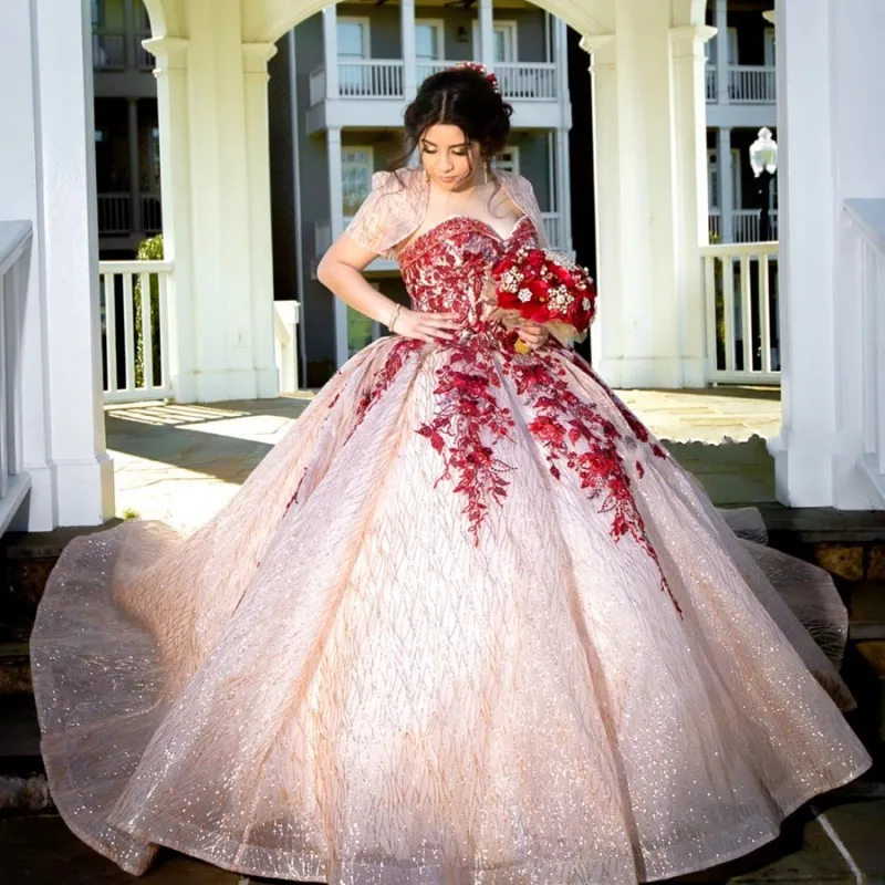 

Блестящее платье для Quinceanera с жакетом и пышной юбкой с аппликацией, милое платье 16, индивидуальный пошив, наряды 15 лет 2020