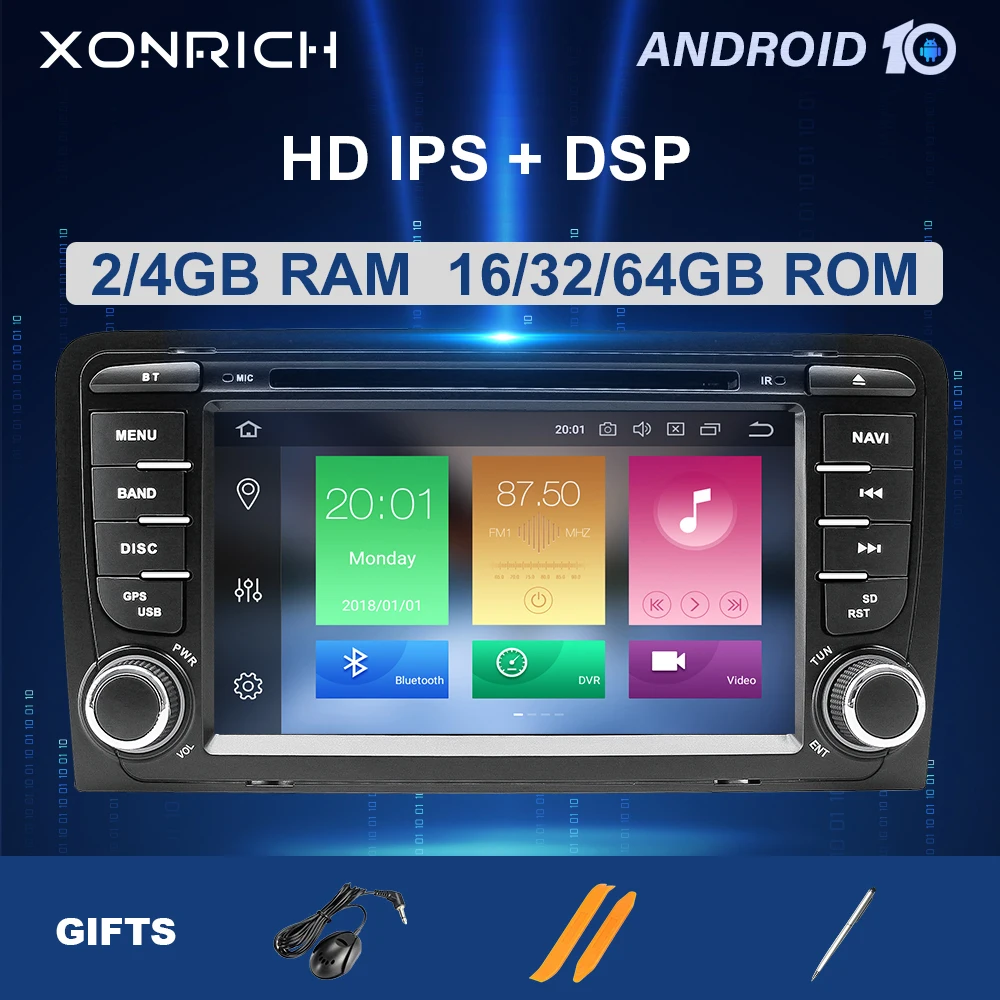 

4GB 2din Android 10 Car Radio DVD Player For Audi A3 8P S3 2003-2012 RS3 Sportback Multimedia Navigation Audio head unit IPS DSP