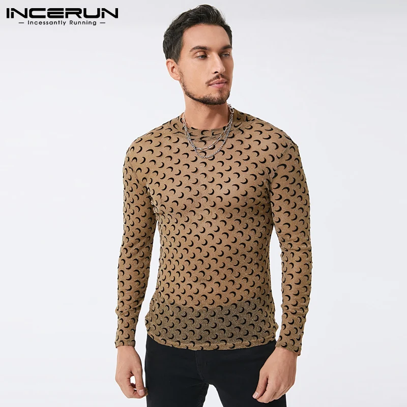 

Мужские топы INCERUN 2021, Мужская футболка, дышащая сетчатая Мужская футболка с отворотом, блестящая микро-проницаемая пуловер-стретч, нижняя фу...