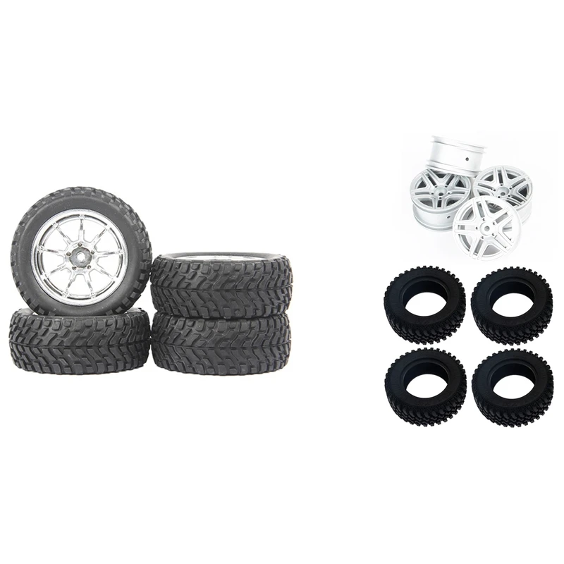 

For MN86K Metal Wheel Rim Hub Rubber Tire Tyre Set,Silver with 4Pcs Rubber Tire Tyre Wheel for WPL