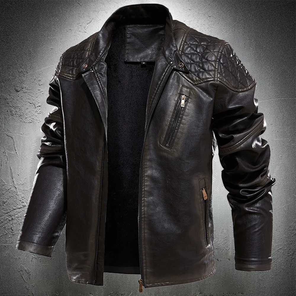 

Mens Vintage Stand Collar Motorcycle Jacket Biker Moto Coat Retro PU Leather Windbreaker Outwear Autumn winter Fashion Clothing