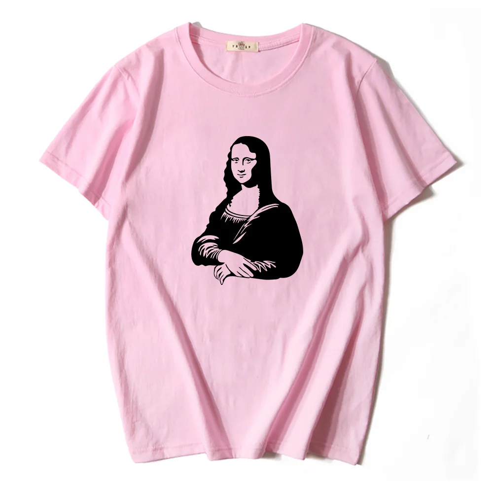 2021 Летний стиль Новинка В стиле ретро Мона Лиза живопись футболка с короткими