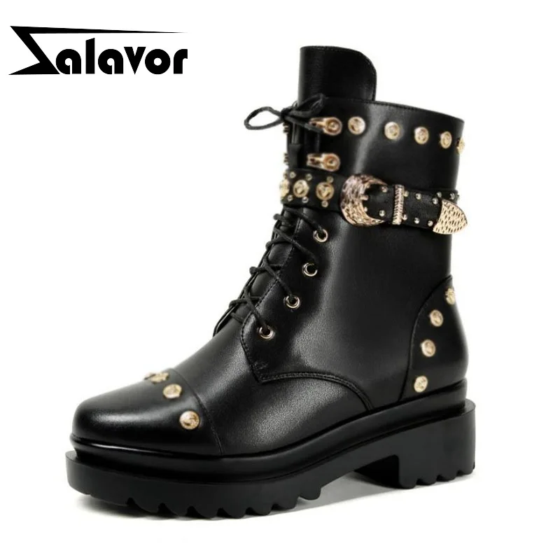 ZALAVOR/женские ботильоны в стиле панк с заклепками Мотоциклетные ботинки из
