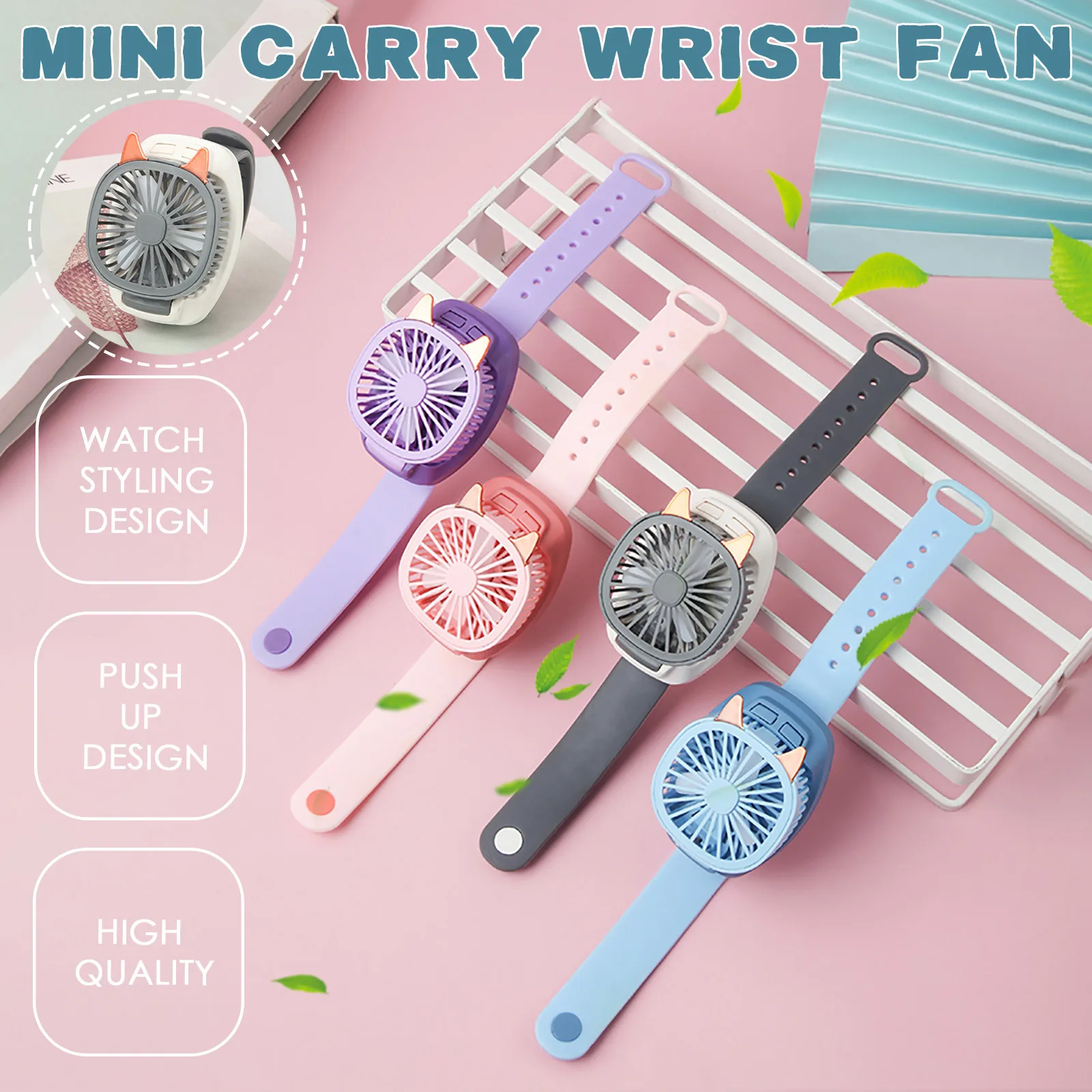 

Portable USB Wrist Fan Mini Watch Fan Ventilator LED Light Rechargeable Cute Cat Pet Air Cooling Sports Fans Kids Children Gift