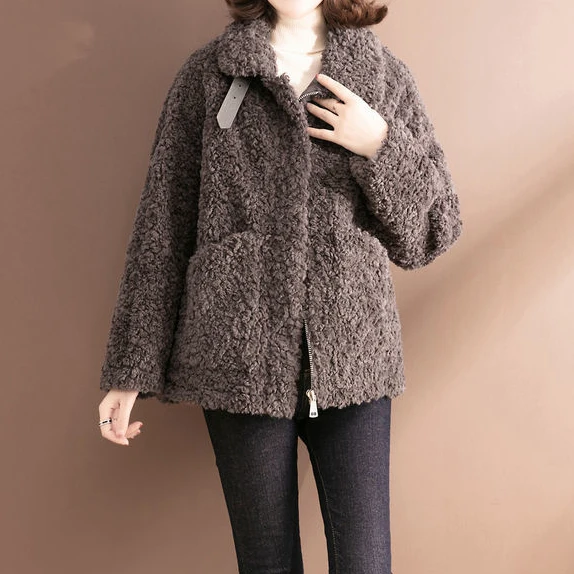 

2021 winter new fashion granular velvet coat fur coat mid-length imitation lamb fur female trend korean coats women