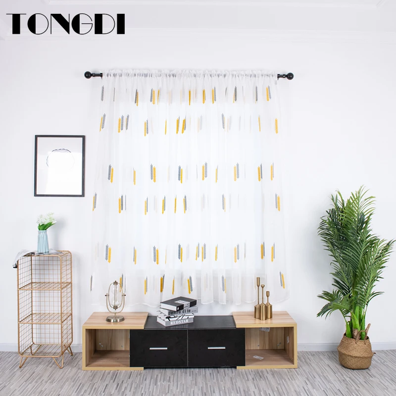 TONGDI белая Тюль с вышивкой занавеска элегантные прозрачные украшения для кухни