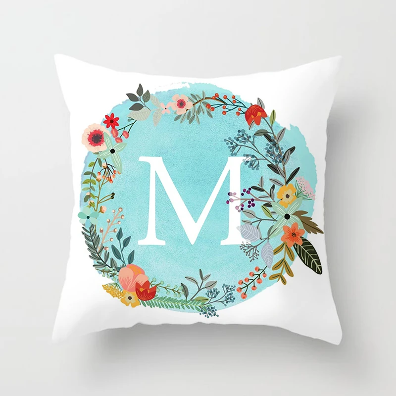 Чехол Fuwatacchi с надписью Подушка алфавитом синий цветочный венок декоративная