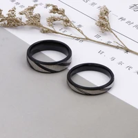 fashion couples ring black silver color stripes simple wedding rings for menwomen stainless steel jewelry