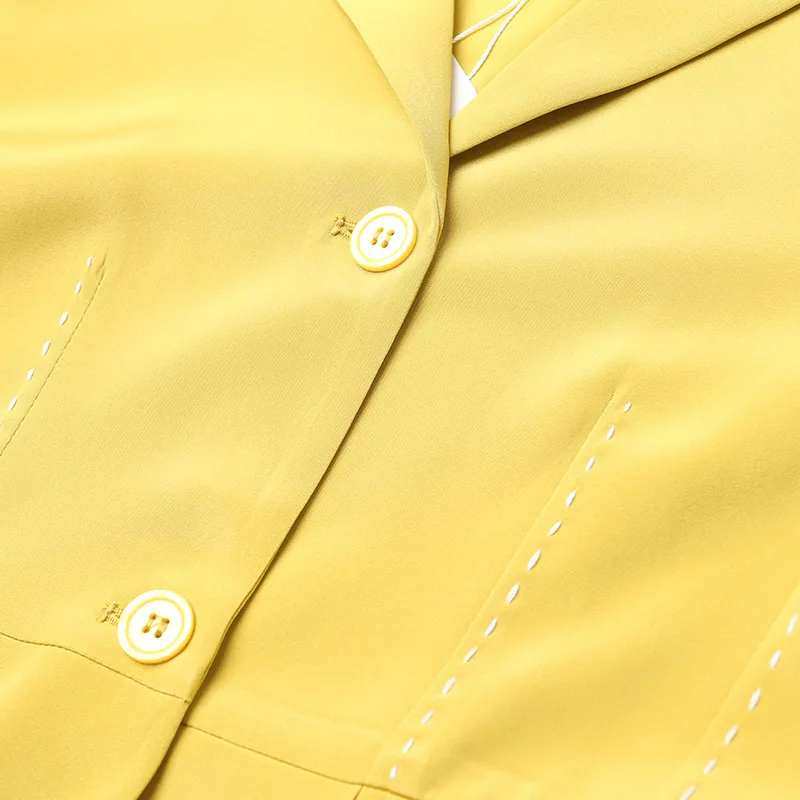 VOA 2020 Осенний модный короткий однотонный желтый плащ с расклешенными рукавами из