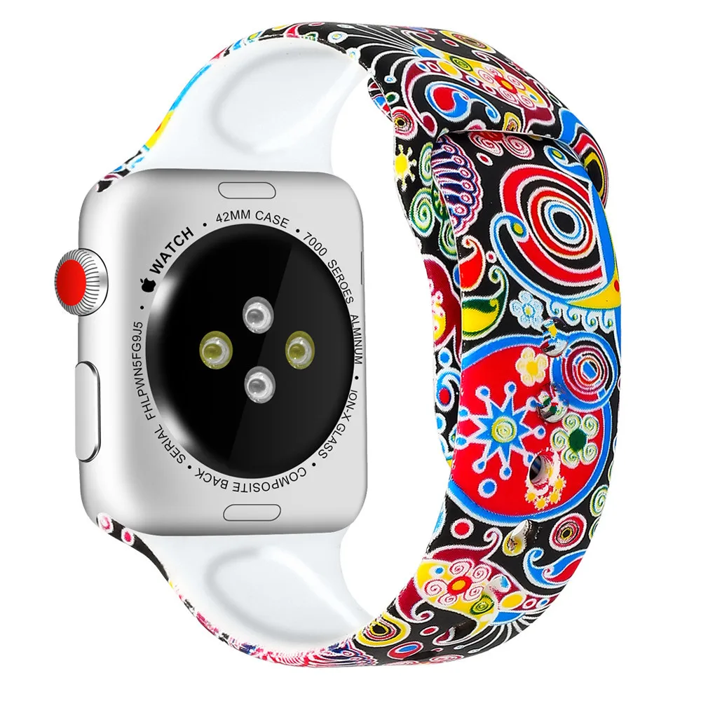 For Apple Watch band 44mm 40mm 42mm 38mm for Women iWatch Band Series 3 4 5 se 6Printing bracelet  Silicone Watch Strap