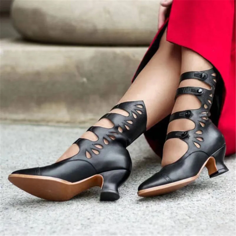 

Strange Style Cover Heel Button Pointed Toe Med Heel Retro Casual Sexy Spring Summer Autumn 2021 Woman Shoes Gladiator Sandals