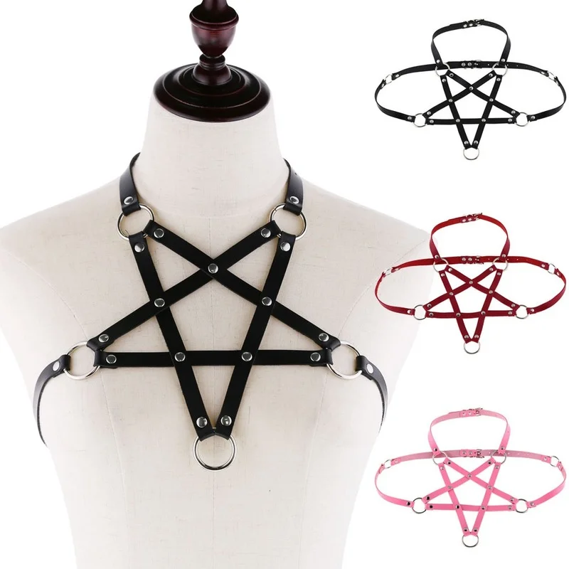 Sexy Harajaku Anime Statement Leather Body Harness Necklace for Women Men Gothic Body Bra Summer Boho Party Jewelry Gift