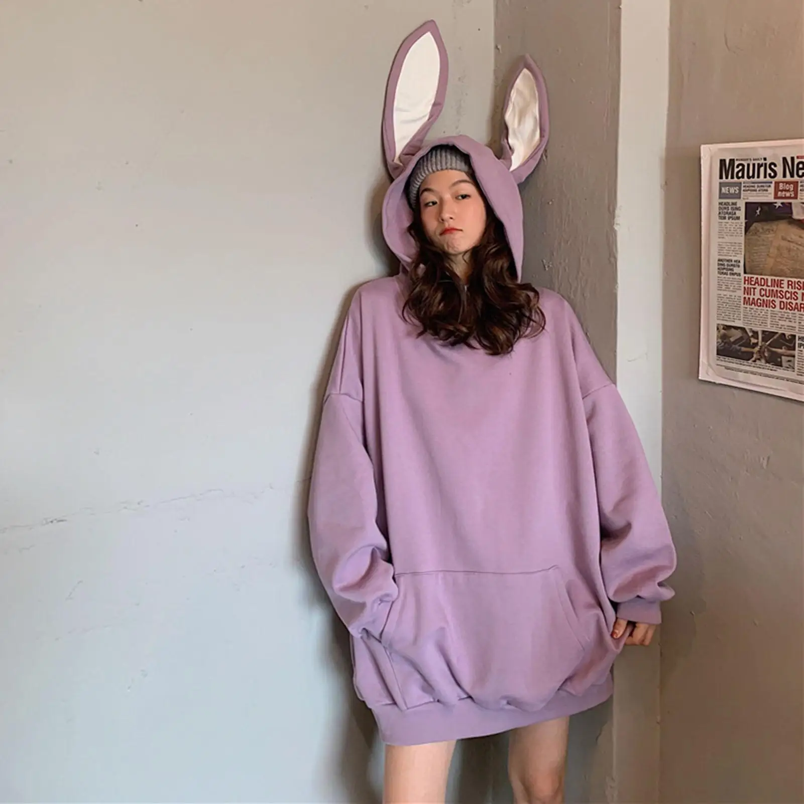 

Women Rabbit Ear Hood Pocket Long Sleeve Oversized Autumn Hoodie Sweatshirt Women's Clothing толстовка женская ropa mujer 2020