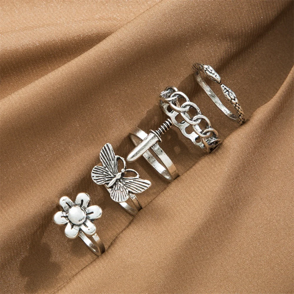 FAMSHIN новые винтажные кольца с цветами для женщин нож-бабочка змея панк кольцо