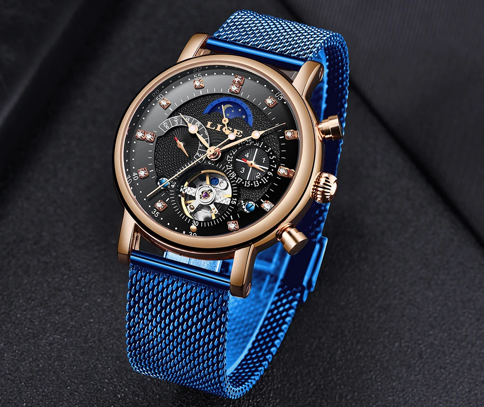 LIGE, подарок, мужские часы, брендовые, Роскошные, модные, Tourbillon, автоматические механические часы, мужские часы из нержавеющей стали, Relogio Masculino