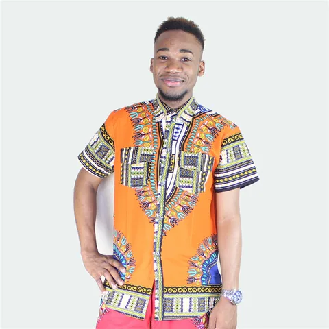 Африканские Дашики унисекс модные африканские оранжевые 100% хлопок однобортные модные оранжевые рубашки-Дашики рубашки