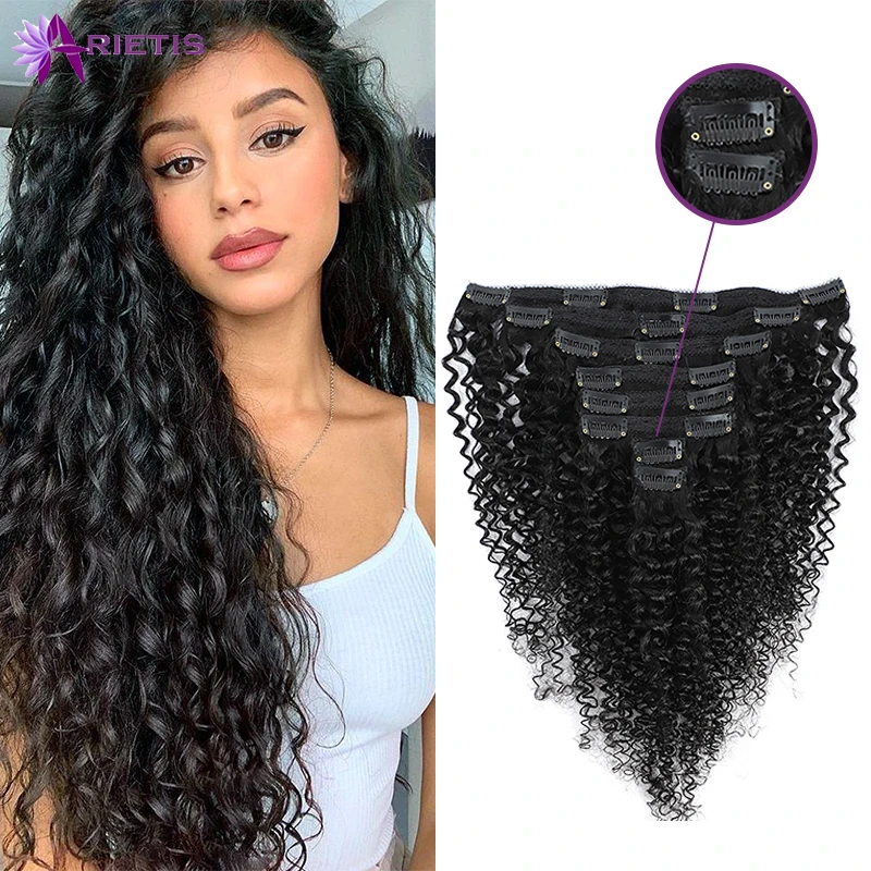 

Brazilian Kinky Curly Clip In Human Hair Extensions Natural Color Full Head 8Pcs/Set 120G Remy Hair 8-26inch