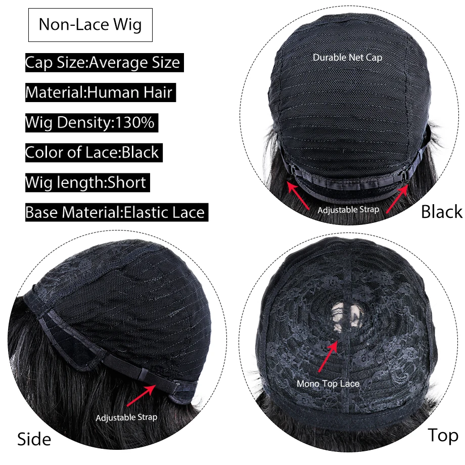 

Human Hair Wigs With Bangs For Black Women Short Bob Wig Human Hair Natural Color Brazilian Straight Pixie Cut Wig 150% Vrvogue