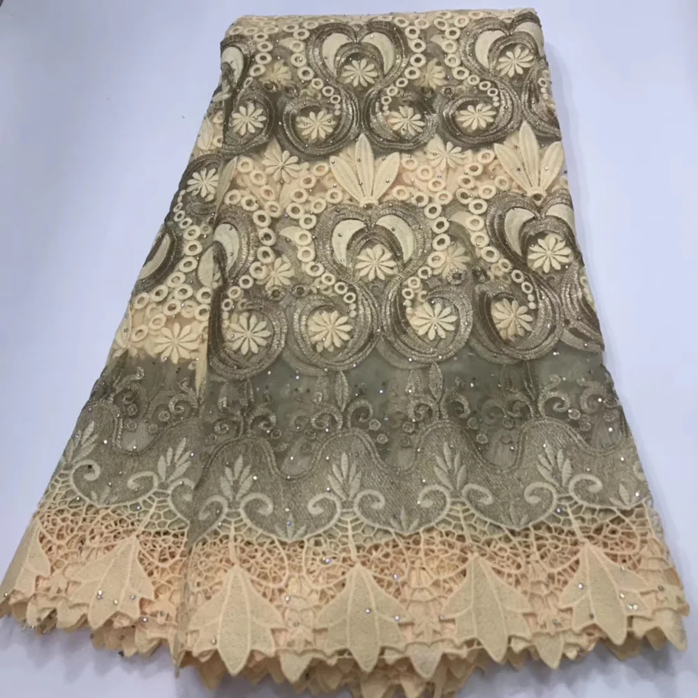 

Latest Nigerian Tulle Lace Fabric 5 Yards Wholesale African Guipure Cord Lace Fabric France Lace Fabric For wedding Dress Party
