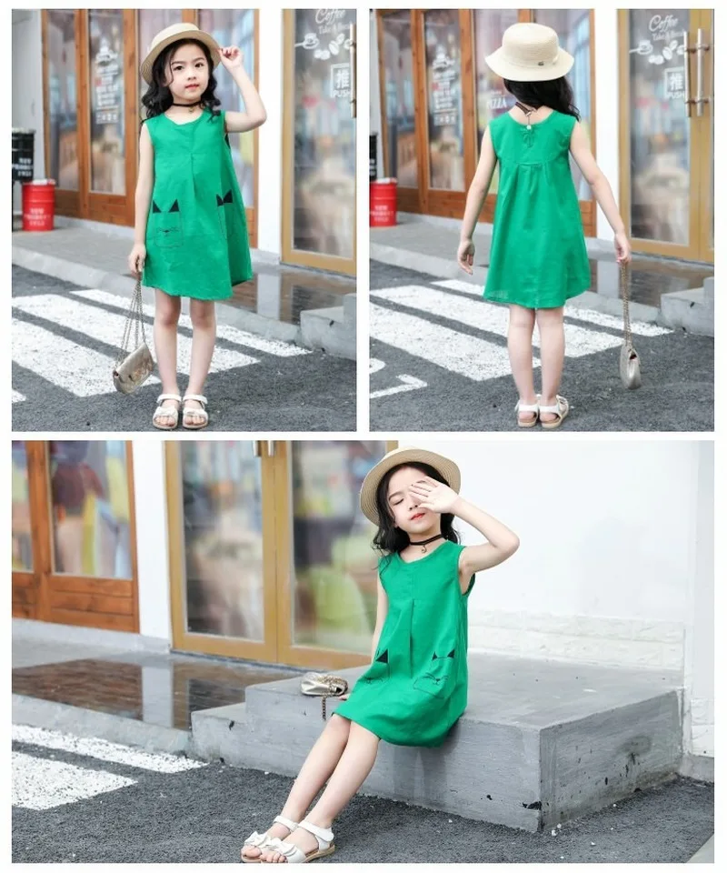 От 2 до 12 лет платья для маленьких девочек из хлопка и льна детское летнее платье