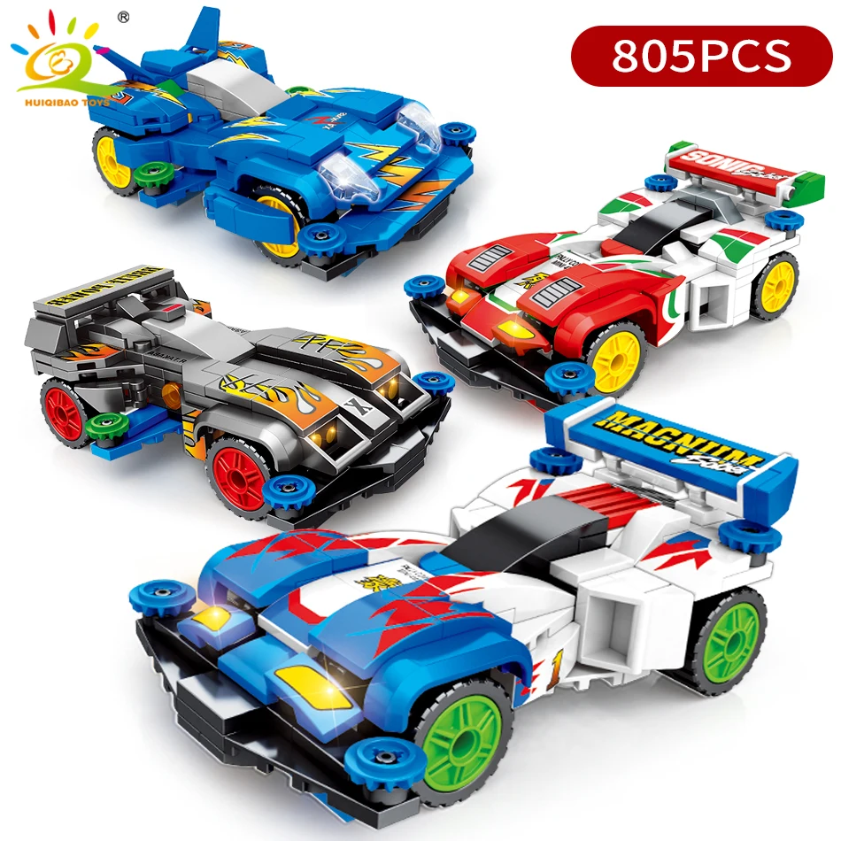 HUIQIBAO 805 шт. гоночный автомобиль скоростные чемпионы строительные блоки город