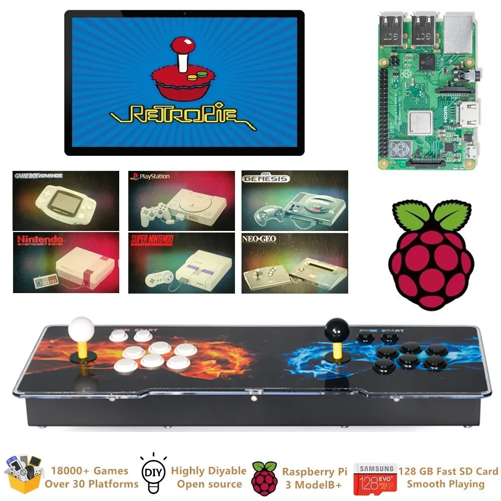Billig Emulatio Station Raspberry Pi 3 Modell B + Arcade Video Game Konsole Retropie ES Arcade Schrank DIY 18000 + Retro Arcade Spiele