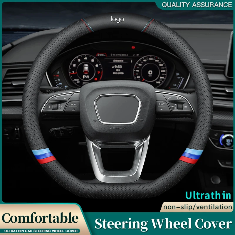 

Genuine Leather Car Steering Wheel Cover 15 inch/38cm for Nissan Versa Sentra LEAF Altima Maxima GT-R Kicks Rogue Murano Sylphy