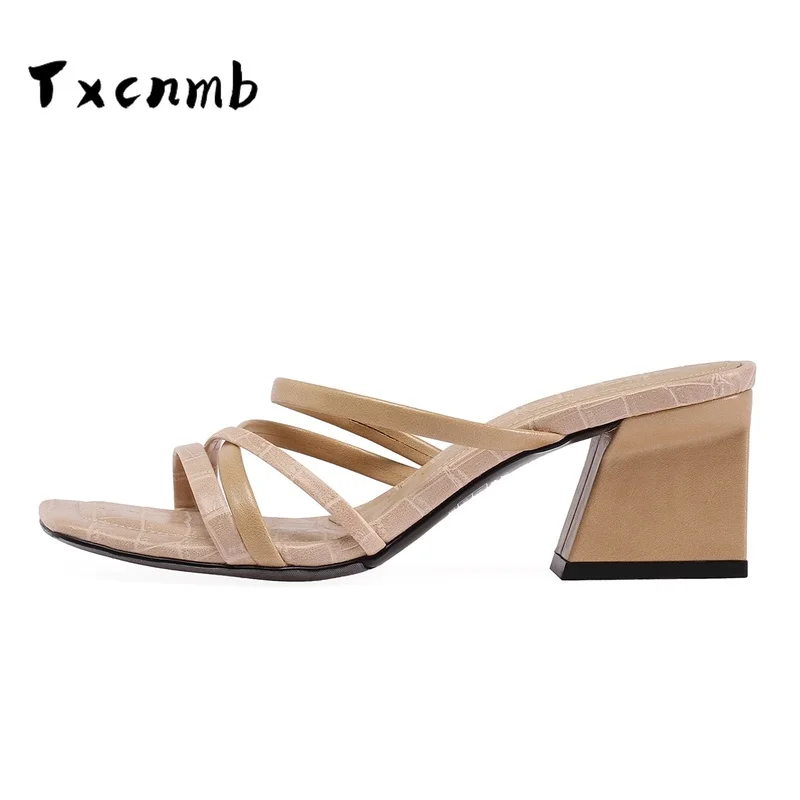 Женские босоножки TXCNMB из натуральной кожи новинка 2020 модная летняя обувь женская