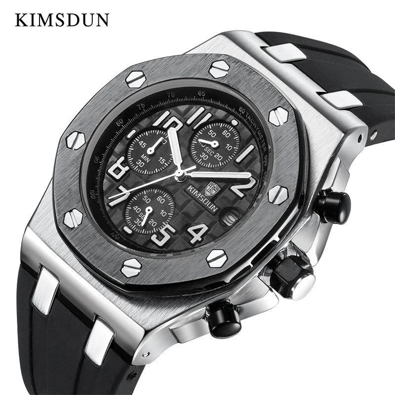 

KIMSDUN Brand Date Men's Quartz Chronograph Watch Luxury Military Business Casual Watch Silicone Strap Relogio Masculino