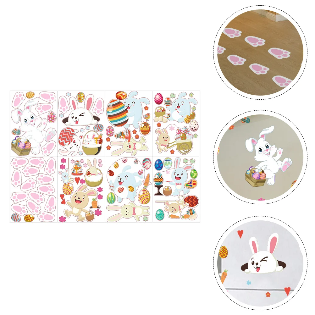 

8pcs Creative Festival Glass Sticker Lovely Cartoon Floor Decal for Easter